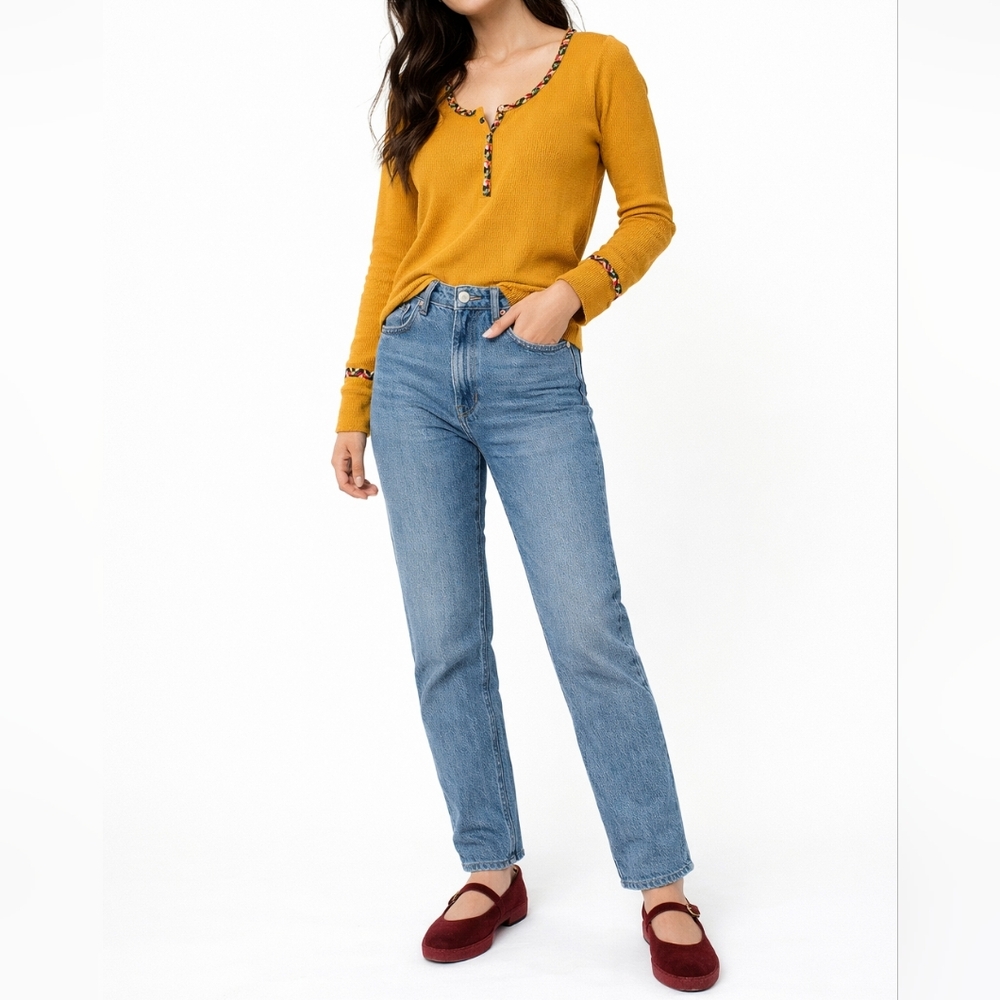 WE THE FREE Thermal Henley Top | XL | Mustard Yellow | Boho Layering